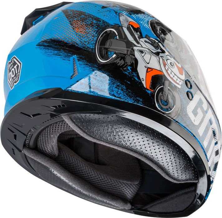 Gmax Gm-49Y Beasts Youth Full-Face Cold Weather Helmet (Blue/Orange/Grey, Youth