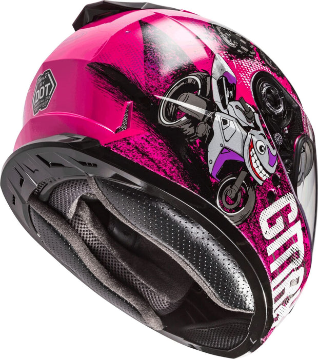 Gmax Gm-49Y Beasts Youth Full-Face Helmet (Pink/Purple/Grey, Youth Medium)
