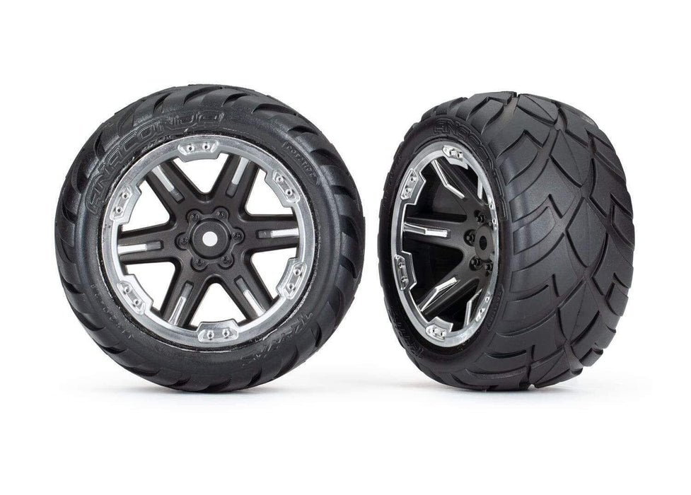 Traxxas 6768X Tires & Wheels 2.8" RTX Black & Chrome Wheels Anaconda Tires