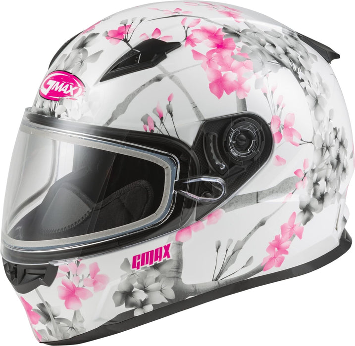 Gmax Ff-49S Full-Face Dual Lens Shield Snow Helmet (White/Pink/Grey, Small)