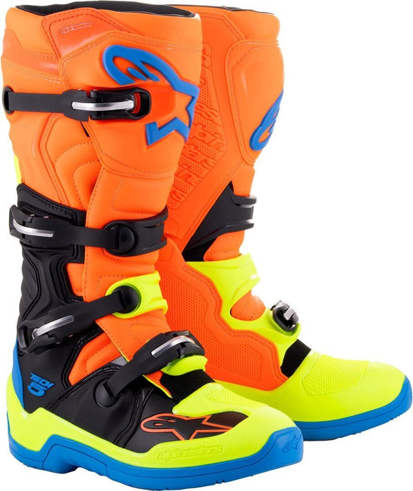 Alpinestars Tech 5 Boots Blue/Orange/Yellow Flou Size 7 2015015-4755-7