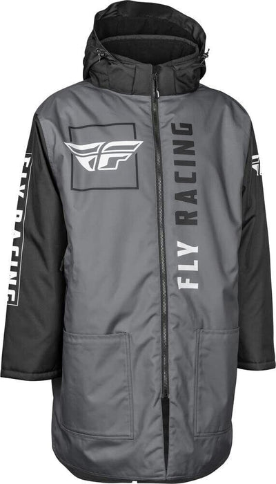 Fly Racing Black/Grey Pit Coat Windproof, Waterproof, Breathable W/Hood 470-4051