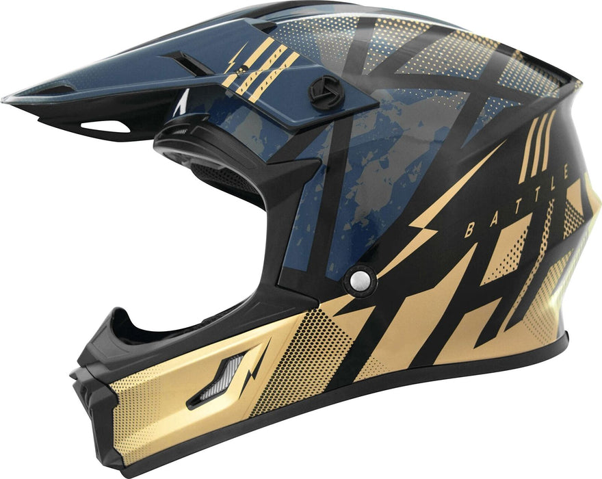 Thh T710X Battle Adult Off-Road Motorcycle Helmet Blue/Gold X-Large 646404