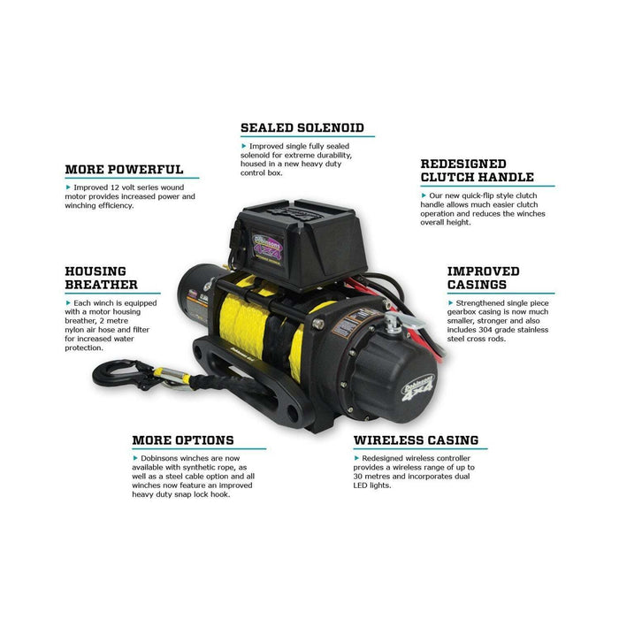Dobinsons 12V Electric Winch 12,000 Lbs Capacity With Synthetic Rope, Hawse