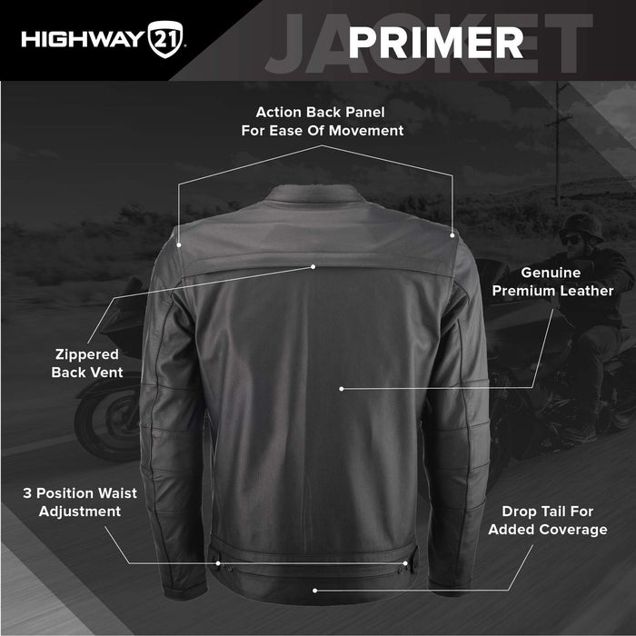 Highway 21 Primer Jacket, Vintage Black Leather Motorcycle Apparel For Bikers, Adult Riding Gear For Men And Women (Black, Small) #6049 489-1017~2
