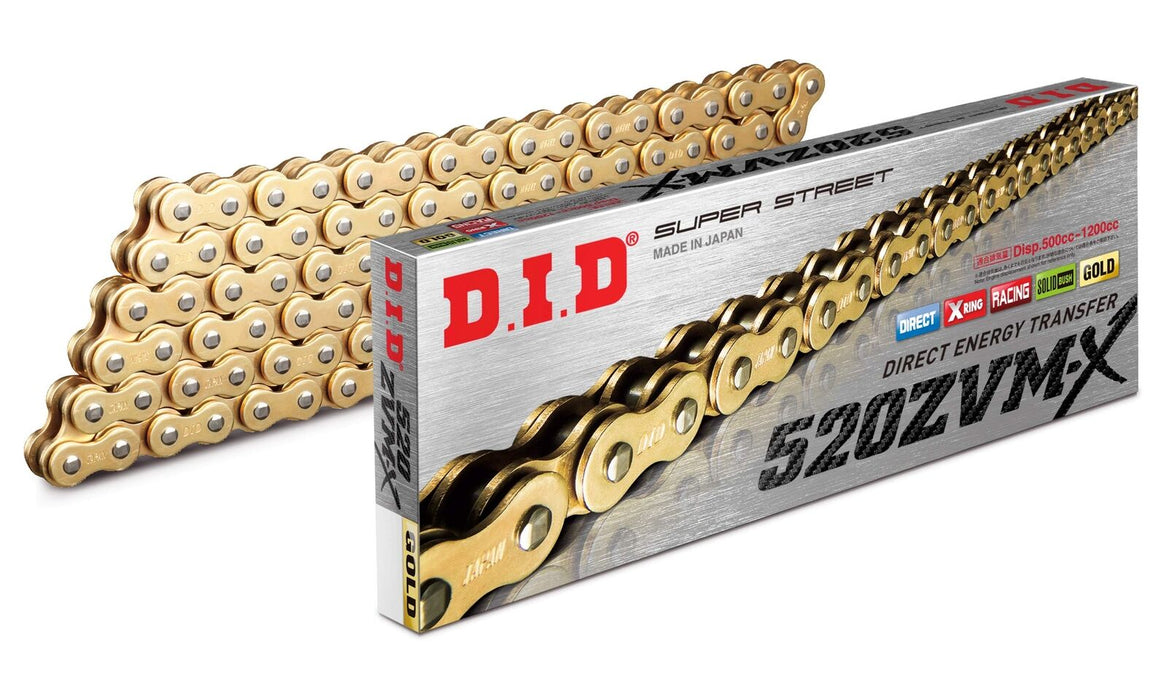 D.I.D. Did 520 Super Street X-Ring Zvmx Series Gold Chain. 520Zvmx-120 Gold
