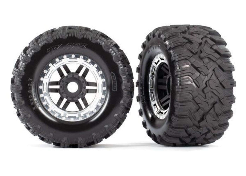 Traxxas Tires & Wheels, Black, Satin Chrome Beadlock Style, Maxx Mt Tires 8972X