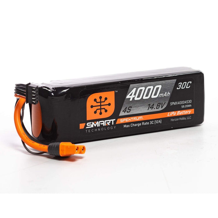 Spektrum SMART 4000mAh 4S 14.8V Smart LiPo Battery 30C IC3 SPMX40004S30 Airplane Batteries