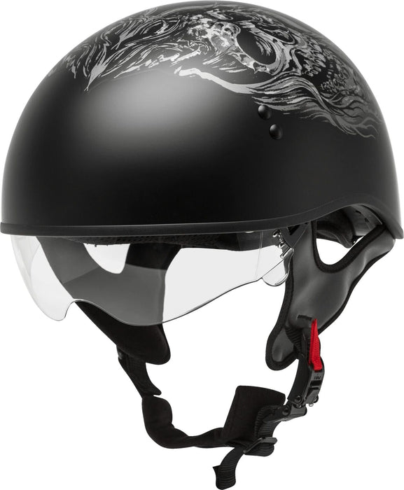 Gmax Hh-65 Half Helmet Ghost/Rip Naked Matte Black/Silver Lg H1653076