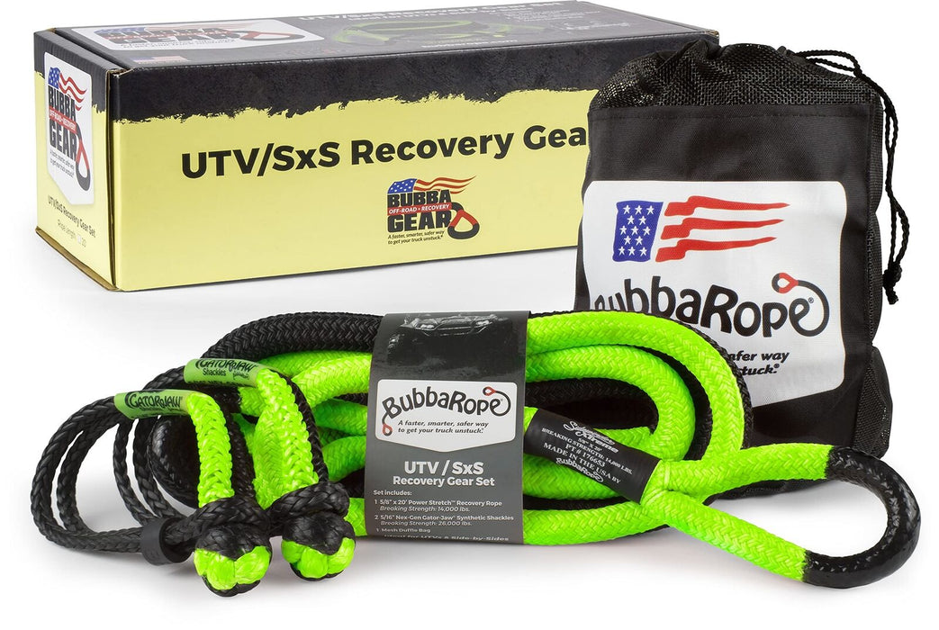 Bubba Rope Heavy-Duty Off-Road Atv, Utv & Sxs Tow Recovery Gear Set Power Stretch Recovery Rope, 5/8� X 20� & Nexgen Pro Gator-Jaw Synthetic Shackles, 5/16� X 5 .5� Green 176842GR