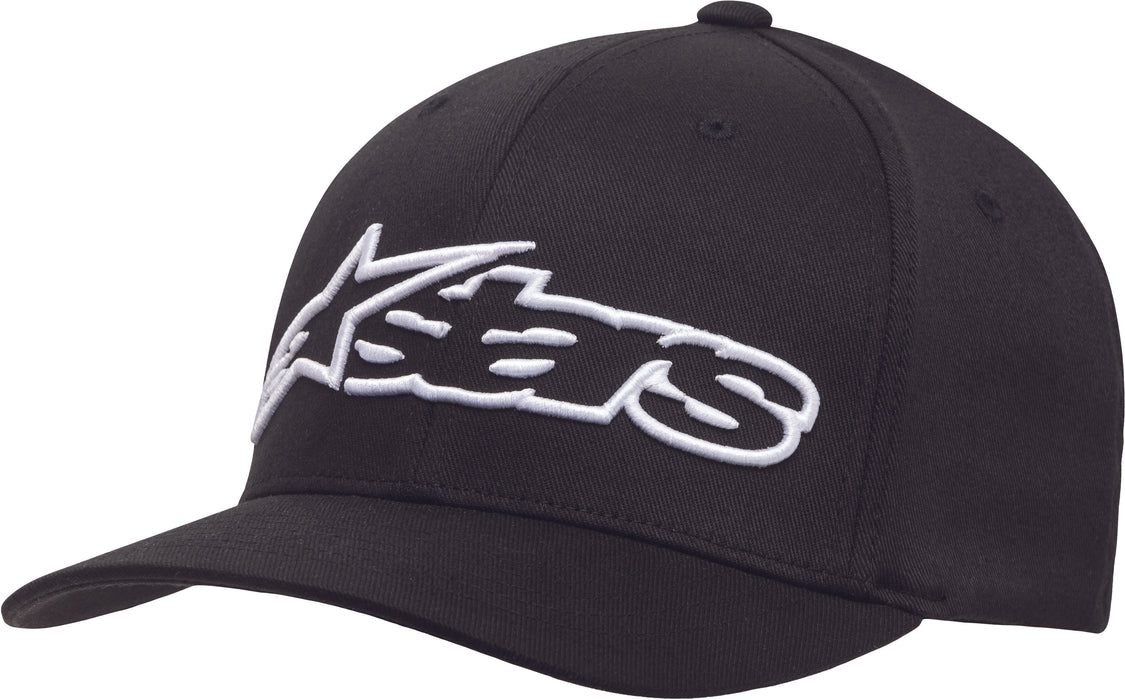 Alpinestars mens Curved Bill Structured Crown Flex Back 3d Embroidered Logo Flexfit Hat Cap, Blaze Black/White, Small-Medium US