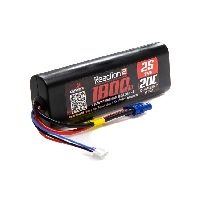 Dynamite Reaction2 7.4V 1800mAh 2S 20C LiPo Hardcase EC3 DYNB1822H3 Car Batteries & Accessories