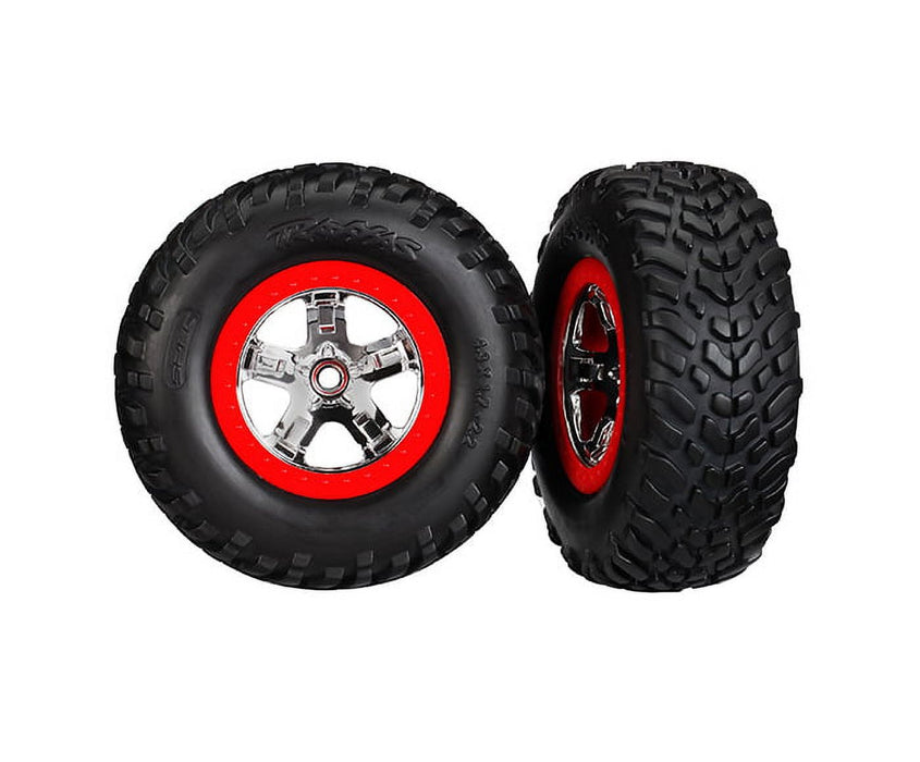Traxxas Tires & Wheels, Assembled, Glued (Sct, Chrome Wheels, Red 5887