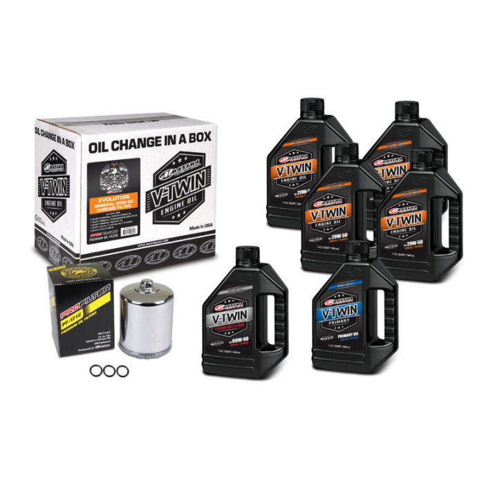 Maxima 90-069016PC Evolution Big Twin Mineral Oil Change Kit with Chrome Filter