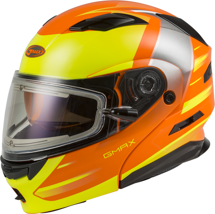 Gmax Helmet Md-01S Descendant Large Neon Orange/Hi-Viz Modular Snow Helmet W Electric M4012666