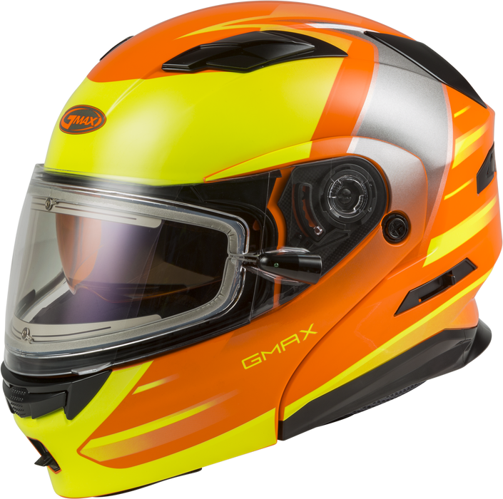 GMAX MD-01S Descendant, DOT Approved Modular Helmet, Electric Dual Lens Shield for Snow & Motor Sports, (NEON Orange/HI-VIS, Medium)