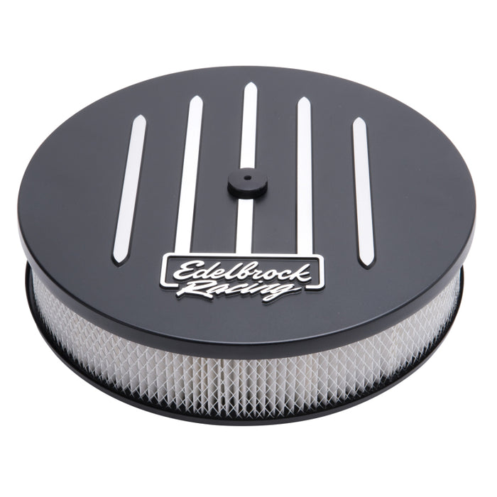 Edelbrock Air Cleaner Racing Series Round Aluminum Top Cloth Element 14In Dia X 3 125In Dropped Base 41663