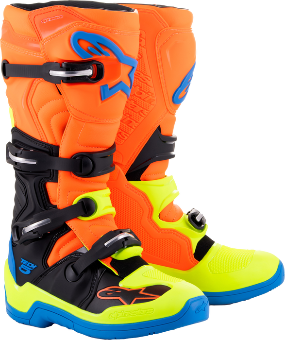 Alpinestars Tech 5 MX Boots (Blue/Orange/Yellow Fluo, 13)