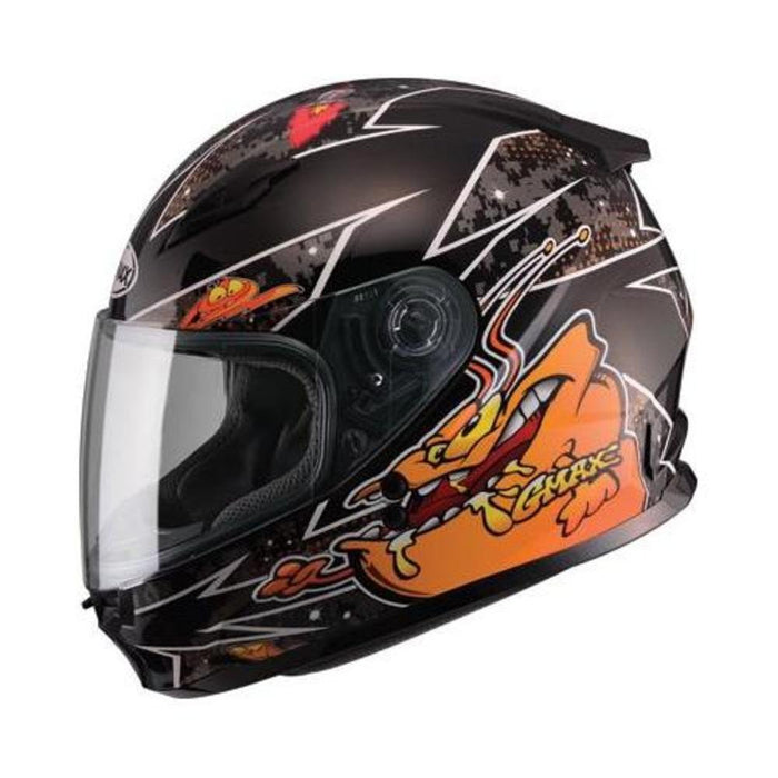 GMAX unisex-adult full-face-helmet-style Helmet (Gm49Y Youth Street Alien) (Black/Orange, Youth Medium)