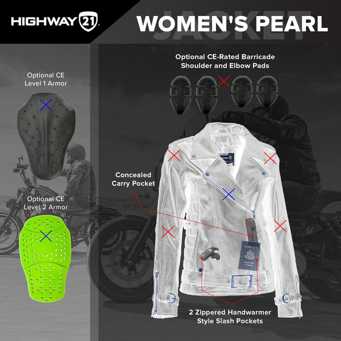 Highway 21 Women's Motorcycle Pearl Jacket (Black, Large)