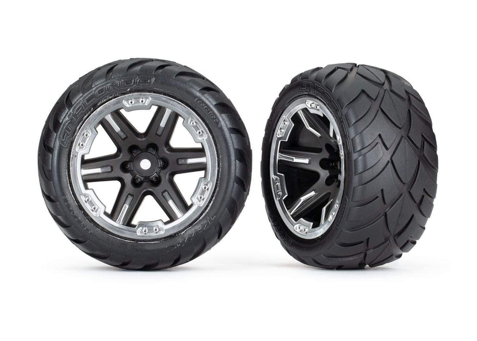 Traxxas 6775AX Tires & Wheels Assembled/ Glued (2.8') (RXT Black/Chrome Wheels Anaconda Tires Foam) (2)