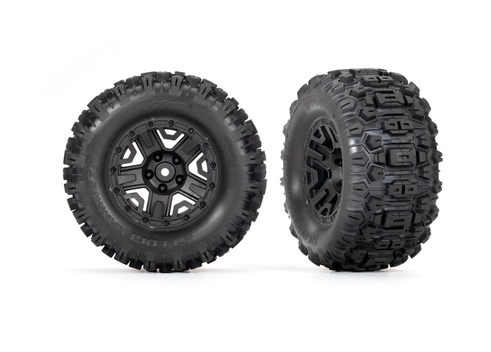 Traxxas 3778 Tires & Wheels Assembled glued (Black 2.8' Wheels Sledgehammer Tires Foam Inserts) (Electric Rear) (2)