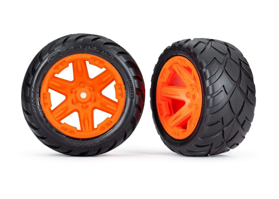 Traxxas 6768A Tires & Wheels Assembled glued (2.8') (RXT Orange Wheels Anaconda Tires Foam Inserts) (2WD Electric Rear) (2) (TSM? Rated)