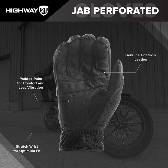 Highway 21 Men's Motorcycle Jab Full Perforated Gloves (Black, 4X-Large)