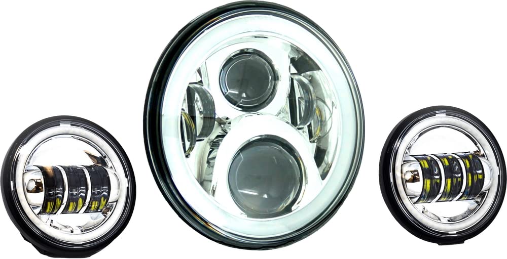 Letric Lighting Co. LLC-LHK-7CH 7in. Premium Wide-Array LED Headlight with Full-HALO and Passing Lamps - Chrome