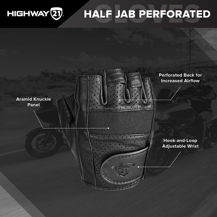 Highway 21 Men's Motorcycle Half Jab Perforated Gloves (Brown, Small)