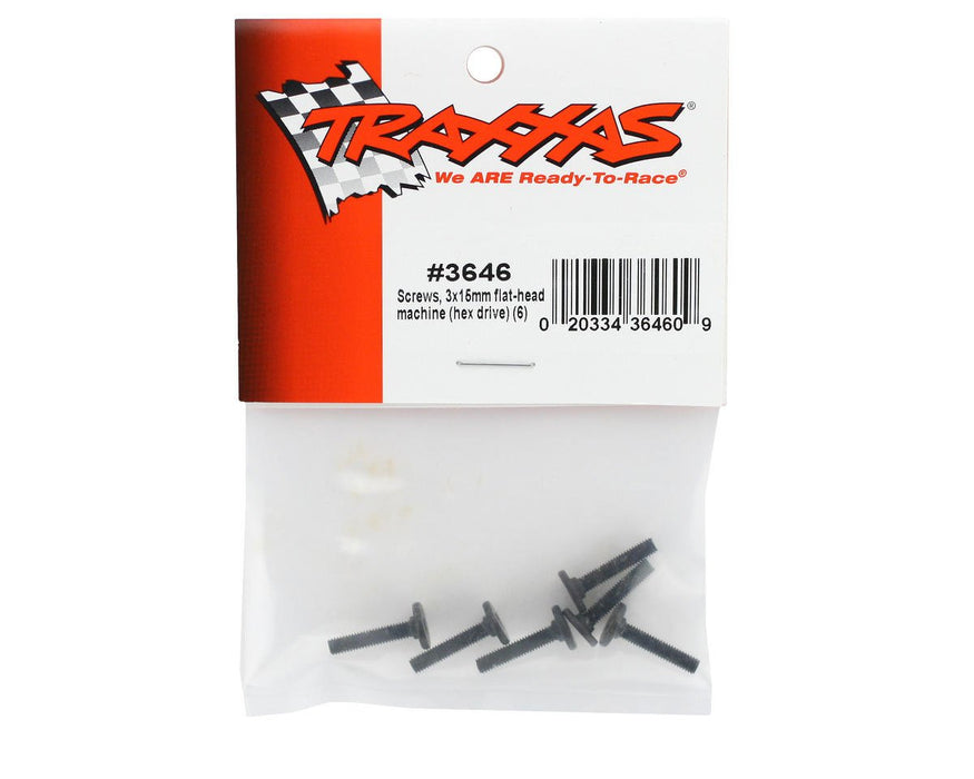 Traxxas 3646 Flat-Head Hex Drive Screws 3 x 15mm Set of 6