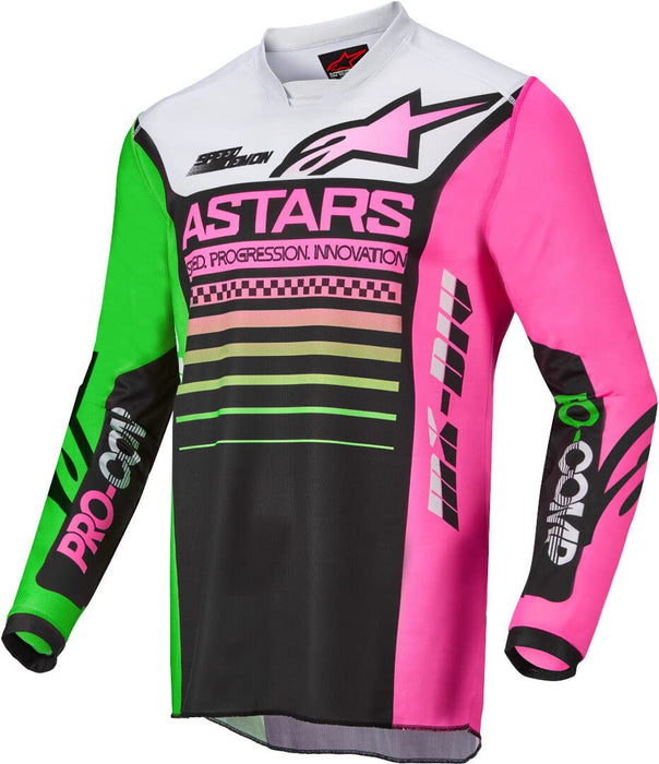 Alpinestars Youth Racer Compass Jersey Blk/Grn Neon/Pink Fluo Yl (3772122-1669-L)