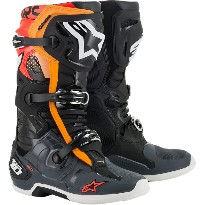 Alpinestars Tech 10 Boots Blk/Gry/Org/Fluo Red (Size 8) (2010020-1143-8)