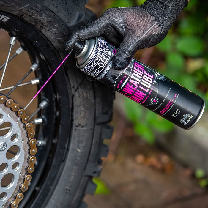 Muc Off All-Weather Motorcycle Chain Lube, 400 Milliliters - Premium Motorbike Chain Lubricant Spray - Formulated for All Weather Conditions