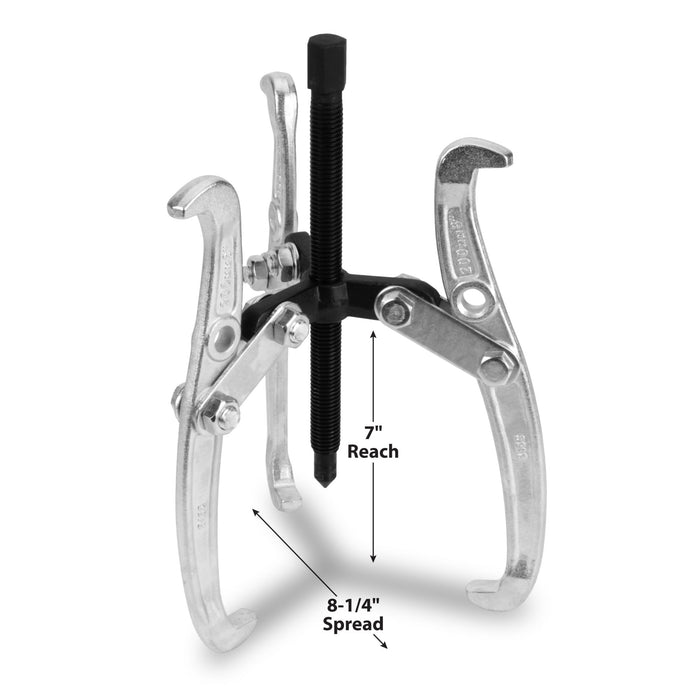 Performance Tool W134DB 3 Jaw Gear Puller Set, 4-Piece Set (Sizes: 3, 4, 6 and 8-Inch), with Reversible Design for Vehicle Maintenance and Repair, Drop-Forged Steel, Chrome Plating