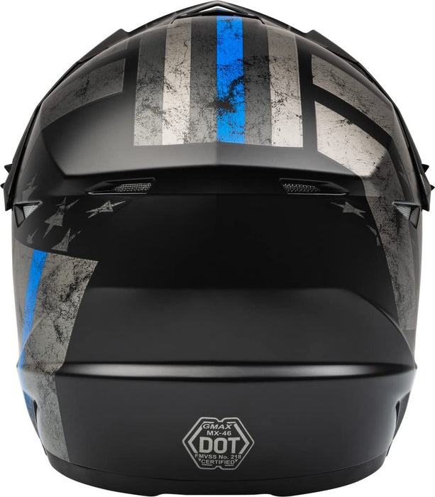 Gmax D3466076 Mx-46 Patriot Off-Road Helmet Matte Black/Grey/Blue Lg