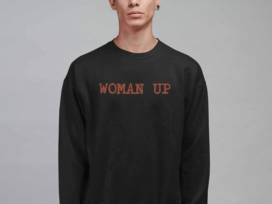 Men's Woman Up Design Funny Sweatshirt Crewneck Long Sleeve Pullover Black Large