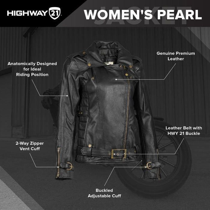 Highway 21 Women's Motorcycle Pearl Jacket (Black, Large)