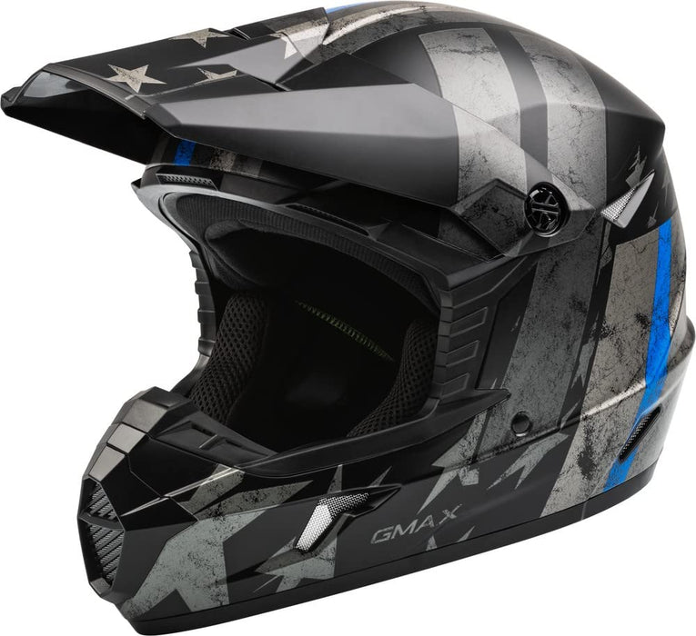 Gmax D3466076 Mx-46 Patriot Off-Road Helmet Matte Black/Grey/Blue Lg