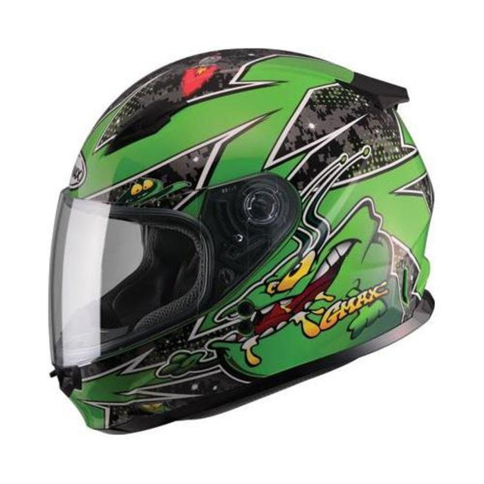 GMAX G7496221TC-3 unisex-adult full-face-helmet-style Helmet (Gm49Y Youth Street Alien) (Black/Green, Youth Medium)