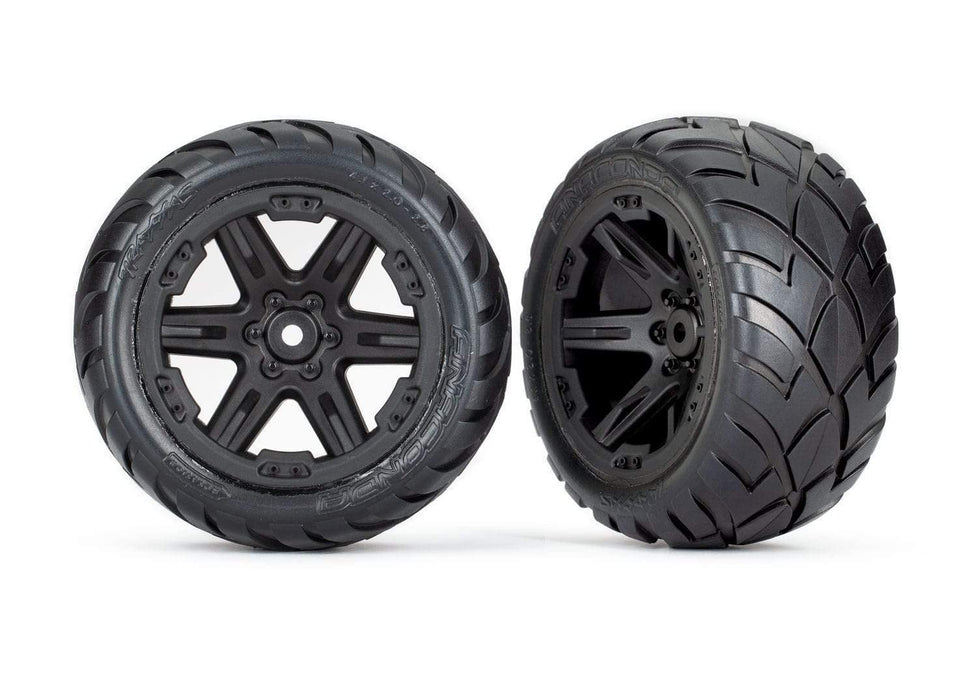 Traxxas 6768 Tires & Wheels Assembled glued (2.8') (RXT Black Wheels Anaconda Tires Foam Inserts) (2WD Electric Rear) (2) (TSM? Rated)