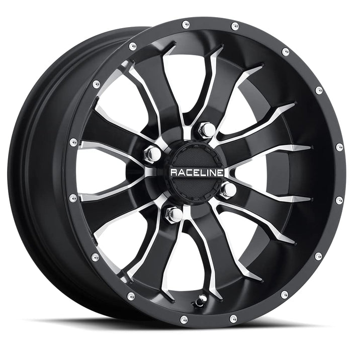 Raceline Wheels A77 MAMBA UTV/ATV Wheel Black Machined Finish 14x7" 4x110", -47 mm offset/(2.15"B/S)