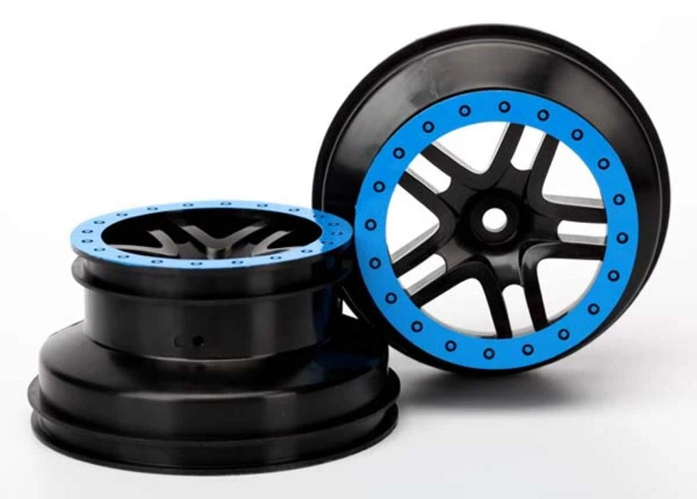 Traxxas 5884A Wheels Short Course Split-Spoke Black with Blue Bead locks Slash 2-Piece