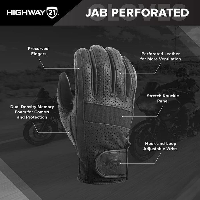 Highway 21 Men's Motorcycle Jab Full Perforated Gloves (Black, 4X-Large)