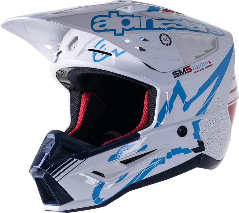 Alpinestars Supertech M5 Action Men's Off-Road Motorcycle Helmet - White/Cyan/Dark Blue Glossy/X-Small