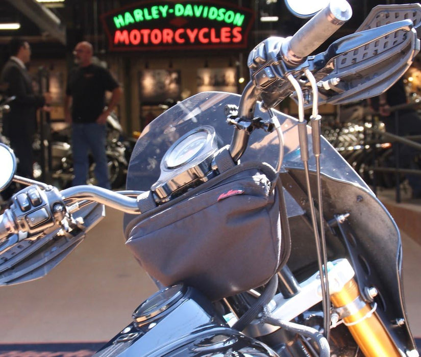 Moto Pockets Motorcycle T-BAR Handlebar Bag, Fits Harley Davidson, Double Lockable Zippers, Made In The USA!