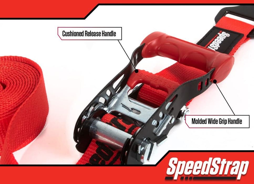 Speedstrap 1.5" X 10' Ratchet Tie-Down With Built-In Axle Strap. Ideal For Securing Utv'S, Side-By-Side (Sxs), Atv'S & Lightweight Vehicles Red (2 Pack) 15223-2