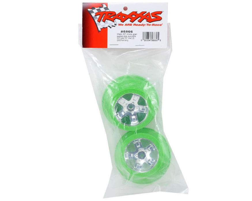 Traxxas 5866 Wheel SCT Chrome Green Beadlock 2WD Front Only (2)