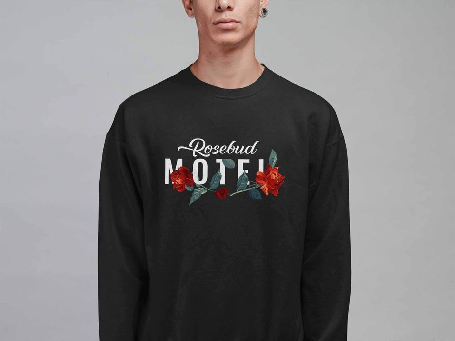 Men's Rosebud Motel Crewneck Long Sleeve Sweatshirt Funny Design Pullover Black Medium