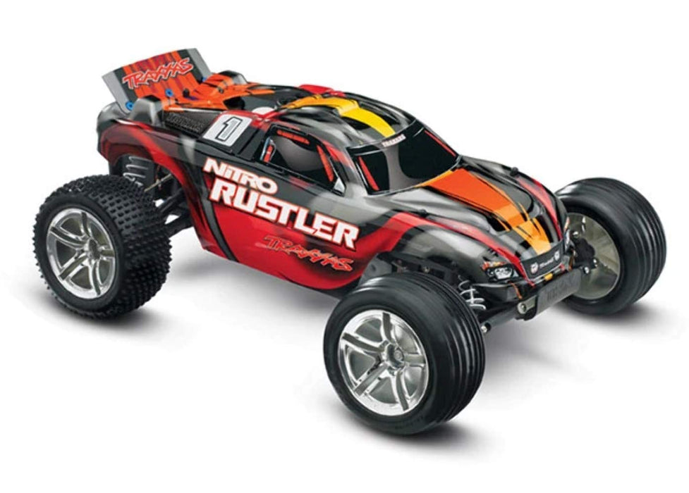 Traxxas Nitro Rustler: Powered 2WD Stadium Truck with TQ 2.4 GHz Radio & TSM (1/10 Scale) Red